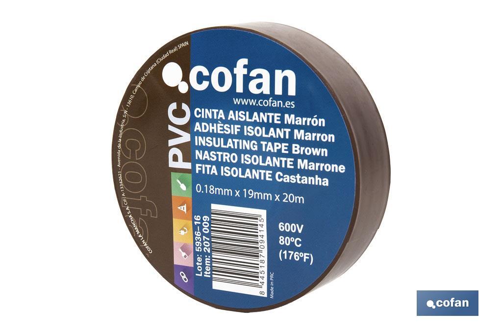 CINTA AISLANTE 180 Micras MARRON 19mmX20 Metros venta unitaria