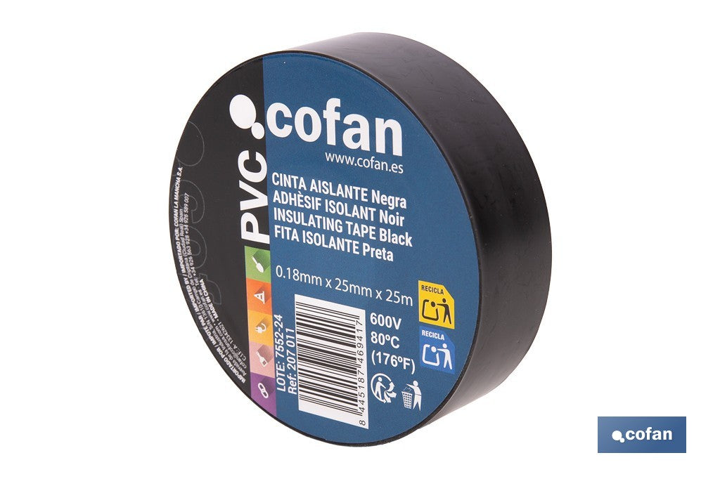 CINTA AISLANTE 180 MICRAS NEGRA 25 MM X 25 M