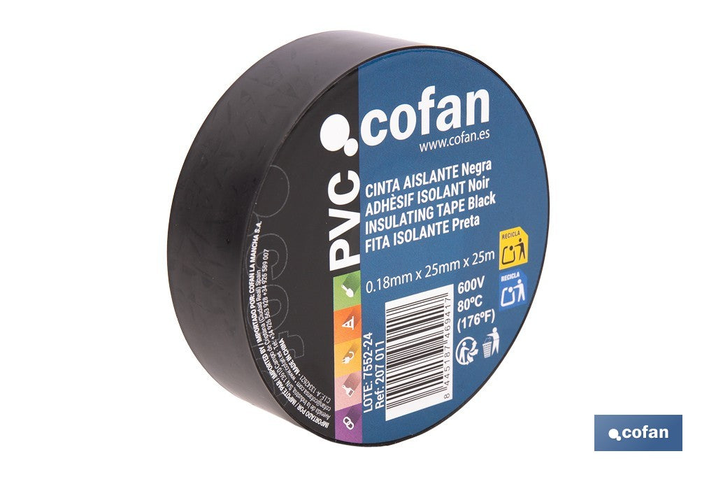 CINTA AISLANTE 180 MICRAS NEGRA 25 MM X 25 M VENTA UNITARIA