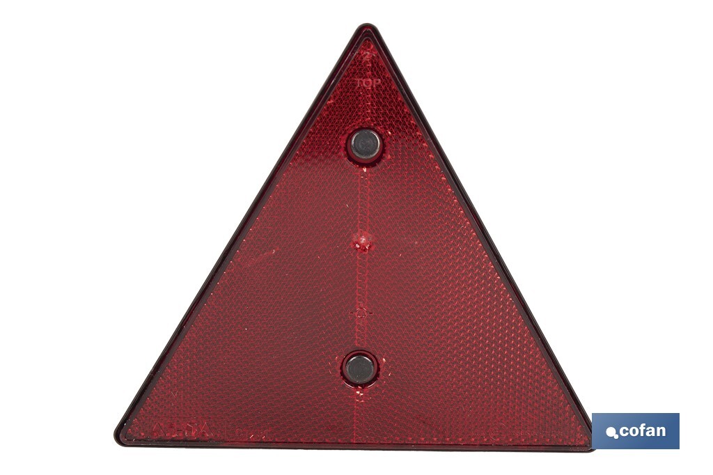 CATADIÓPTRICO TRIANGULAR ROJO 155 X 137 MM CON AGUJERO Y TORNILLOS