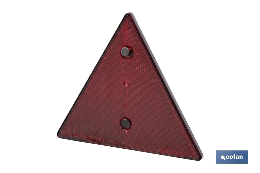 CATADIÓPTRICO TRIANGULAR ROJO 155 X 137 MM CON AGUJERO Y TORNILLOS
