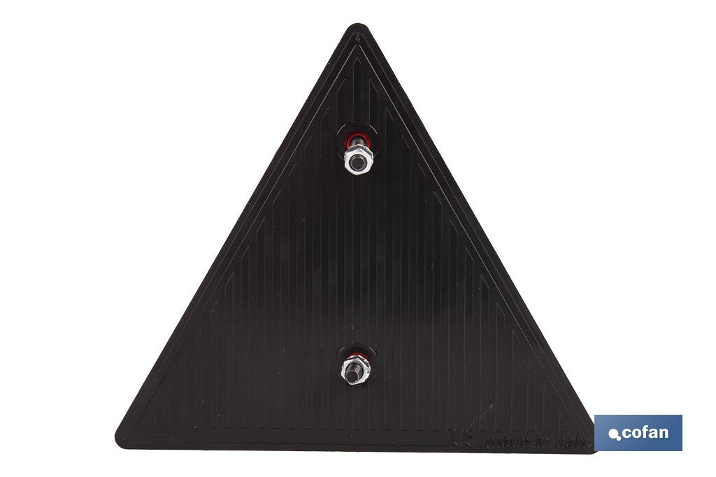 CATADIÓPTRICO TRIANGULAR ROJO 155 X 137 MM CON AGUJERO Y TORNILLOS