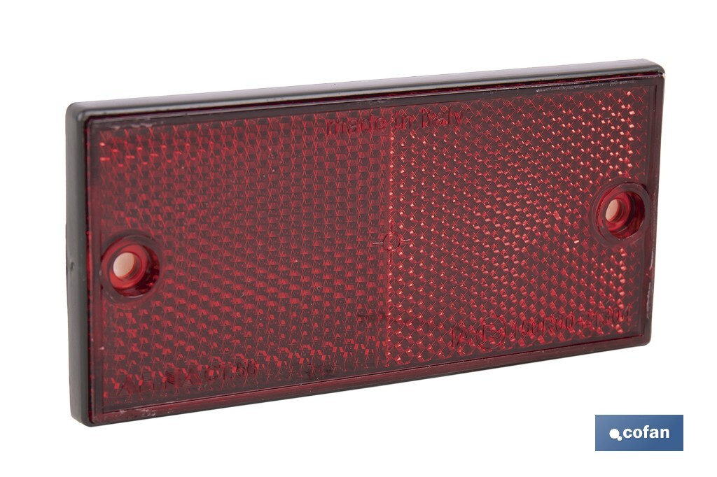 CATADIÓPTRICO RECTANGULAR ROJO 106 X 50 MM CON AGUJERO SIN TORNILLO CON ADHESIVO