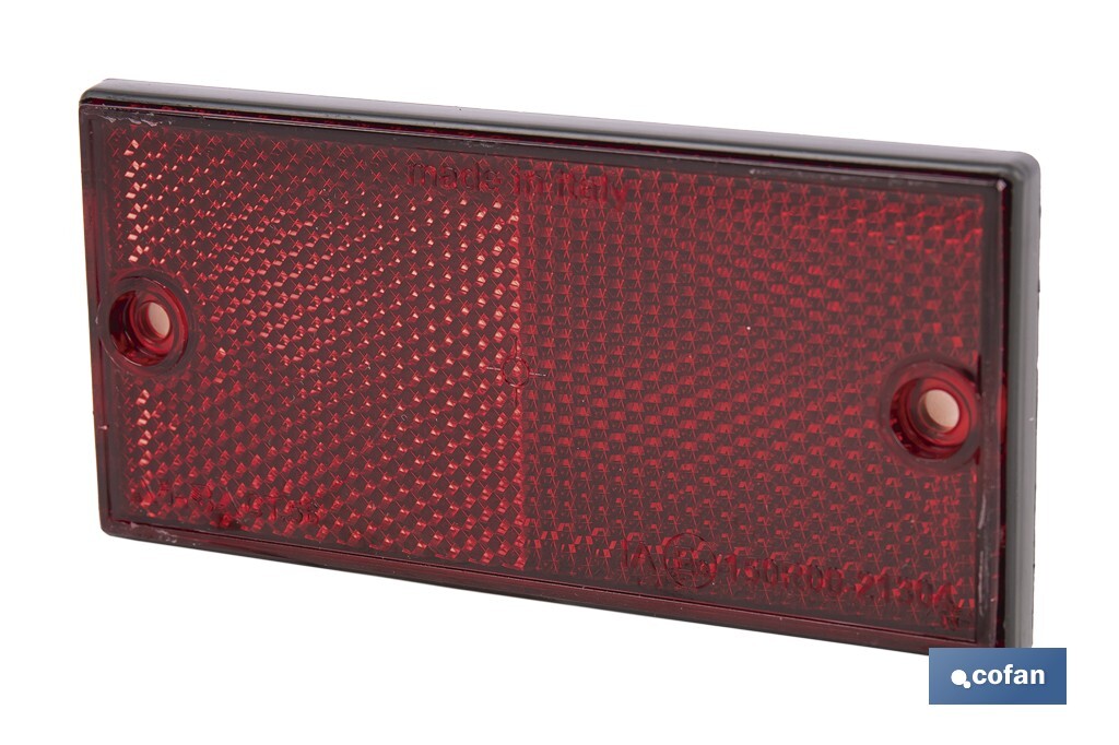 CATADIÓPTRICO RECTANGULAR ROJO 106 X 50 MM CON AGUJERO SIN TORNILLO CON ADHESIVO