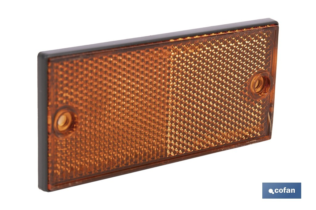 CATADIÓPTRICO RECTANGULAR ÁMBAR 106 X 50 MM CON AGUJERO SIN TORNILLO CON ADHESIVO