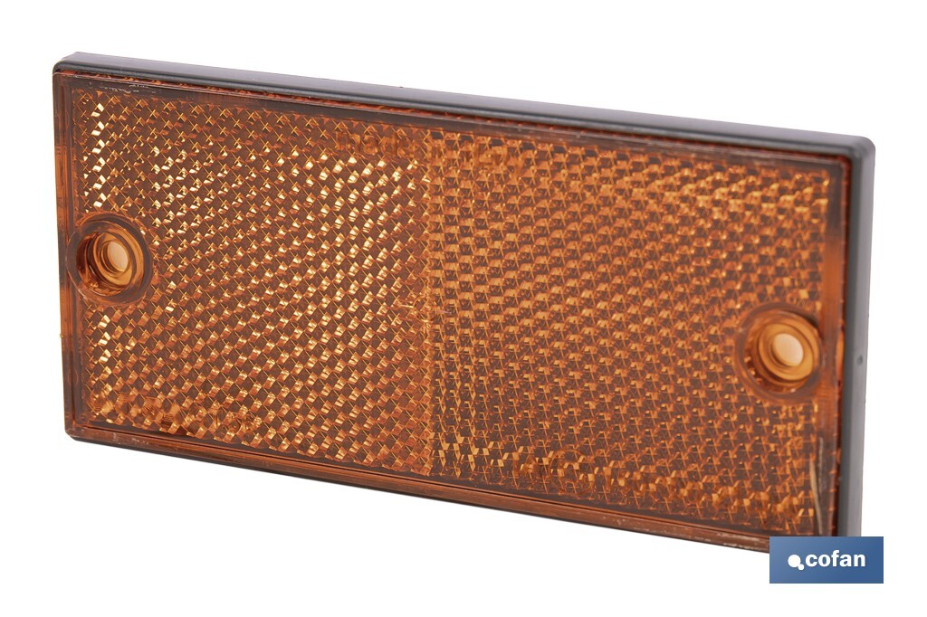 CATADIÓPTRICO RECTANGULAR ÁMBAR 106 X 50 MM CON AGUJERO SIN TORNILLO CON ADHESIVO