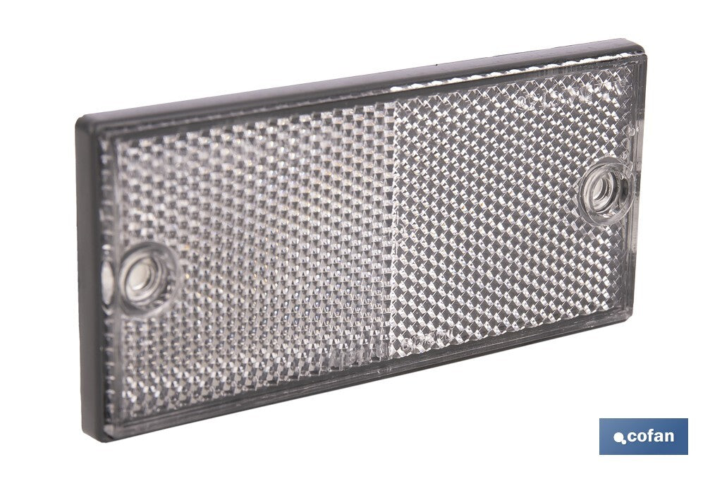 CATADIÓPTRICO RECTANGULAR BLANCO 106 X 50 MM CON AGUJERO SIN TORNILLO CON ADHESIVO