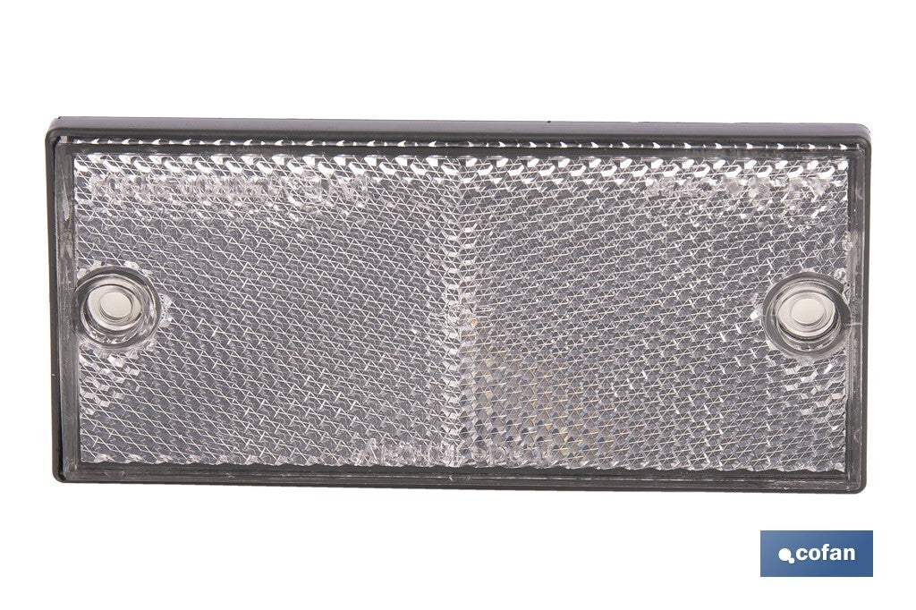 CATADIÓPTRICO RECTANGULAR BLANCO 106 X 50 MM CON AGUJERO SIN TORNILLO CON ADHESIVO