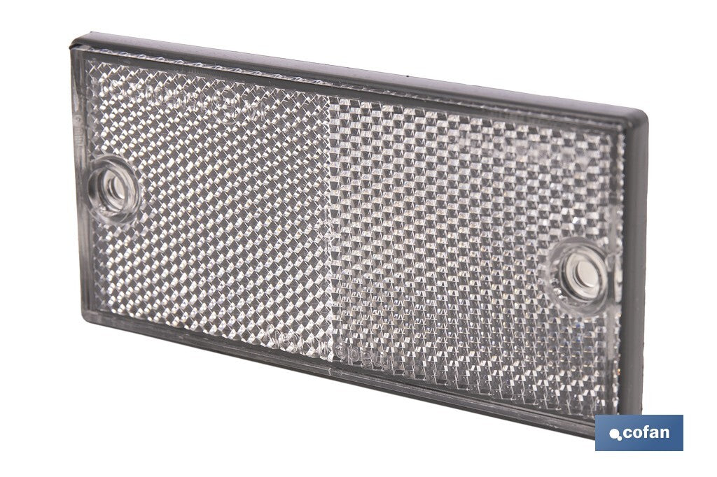 CATADIÓPTRICO RECTANGULAR BLANCO 106 X 50 MM CON AGUJERO SIN TORNILLO CON ADHESIVO