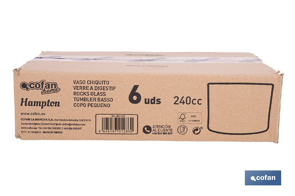 PACK 6 UDS VASO LICOR 24 CL MODELO HAMPTON