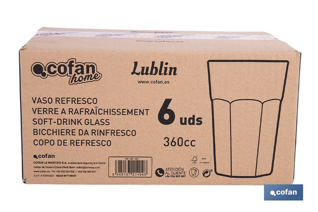 PACK 6 UDS VASO REFRESCO 36 CL MODELO LUBLIN