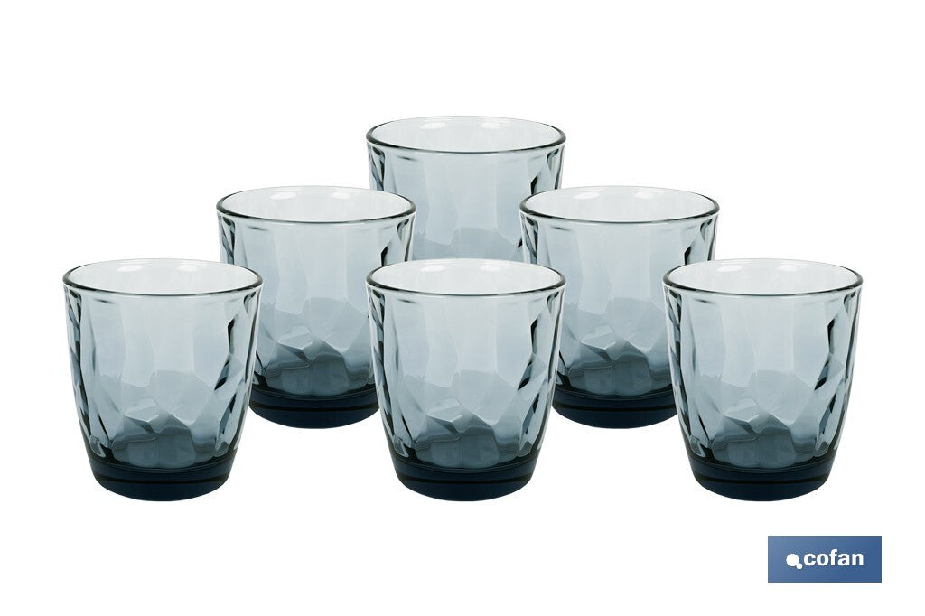 PACK 6 VASOS DE AGUA VIDRIO 30,5 CL COLOR AZUL MODELO JADE