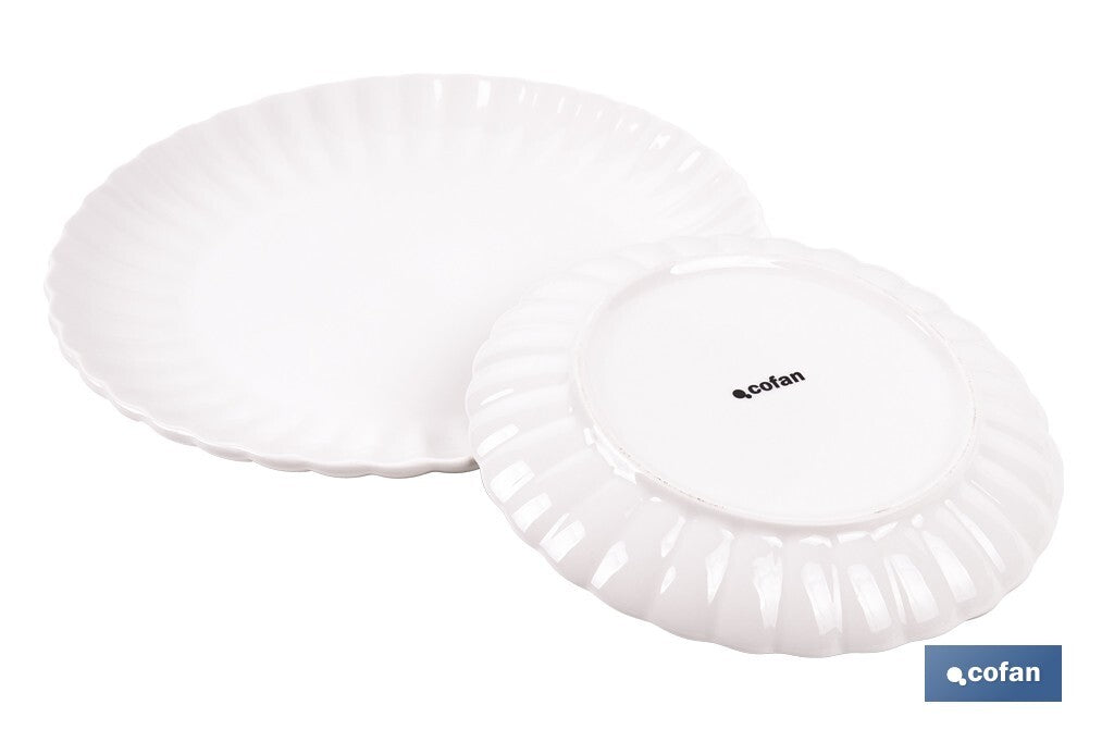 VAJILLA DE PORCELANA EN RELIEVE COLOR BLANCO ESMALTADO 16 PIEZAS