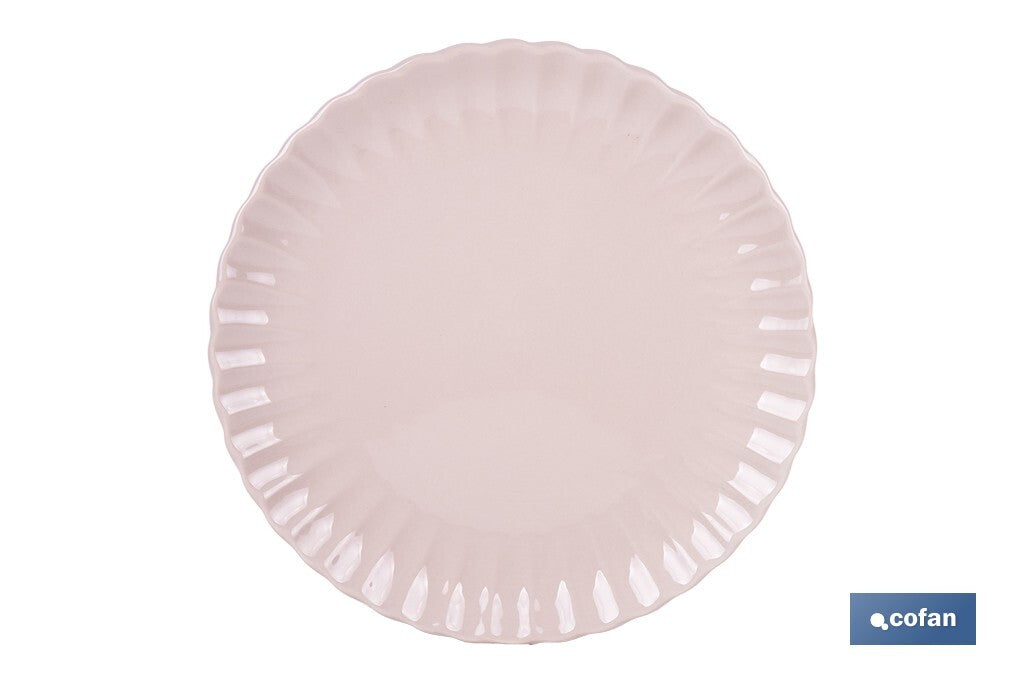 VAJILLA DE PORCELANA EN RELIEVE COLOR ROSA NUDE ESMALTADO 16 PIEZAS