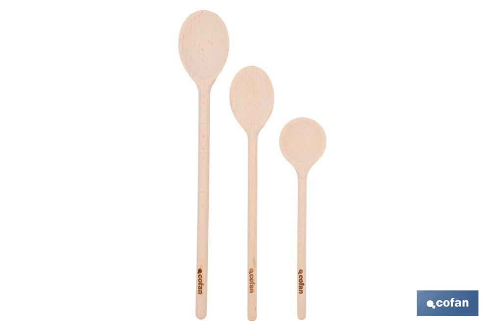 SET DE 3 CUCHARAS REDONDAS DE MADERA 20 CM, 25 CM, 30 CM