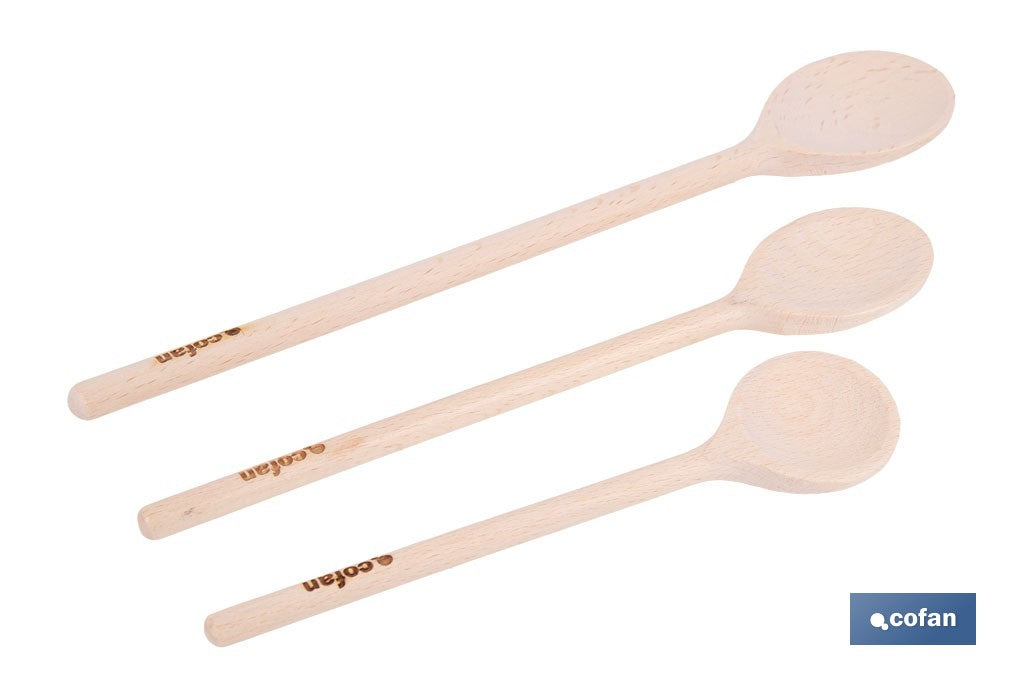 SET DE 3 CUCHARAS REDONDAS DE MADERA 20 CM, 25 CM, 30 CM