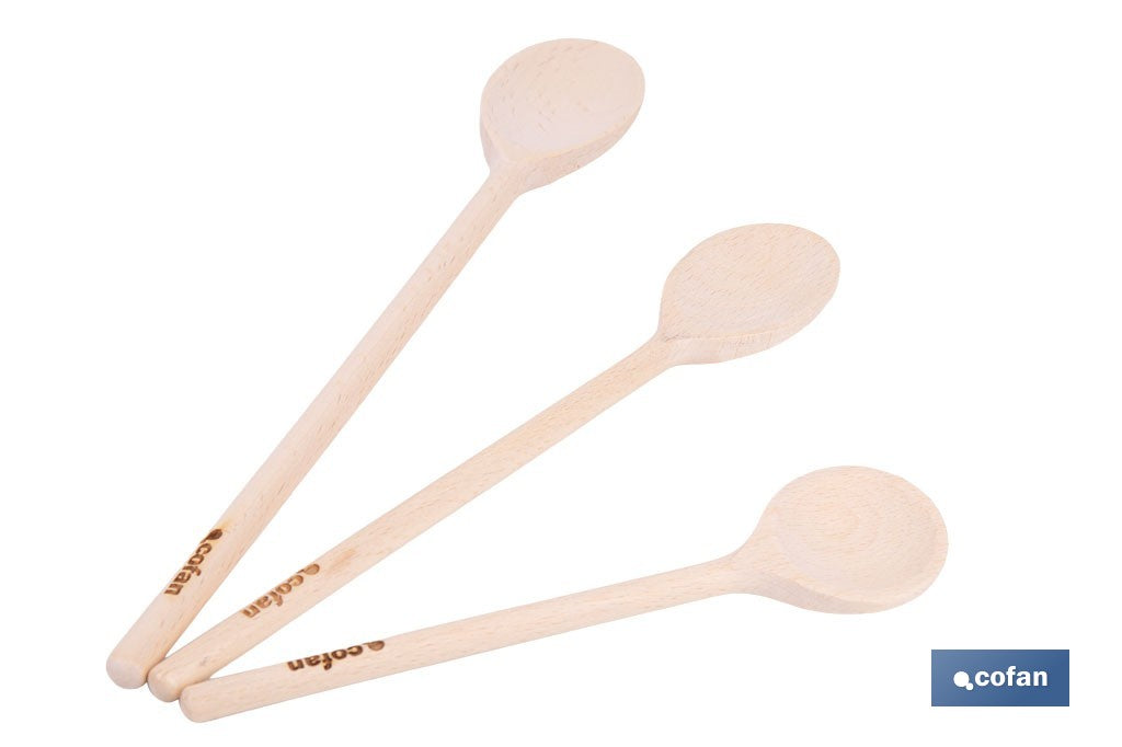 SET DE 3 CUCHARAS REDONDAS DE MADERA 20 CM, 25 CM, 30 CM