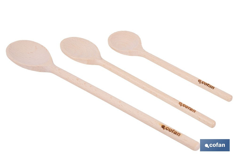 SET DE 3 CUCHARAS REDONDAS DE MADERA 20 CM, 25 CM, 30 CM