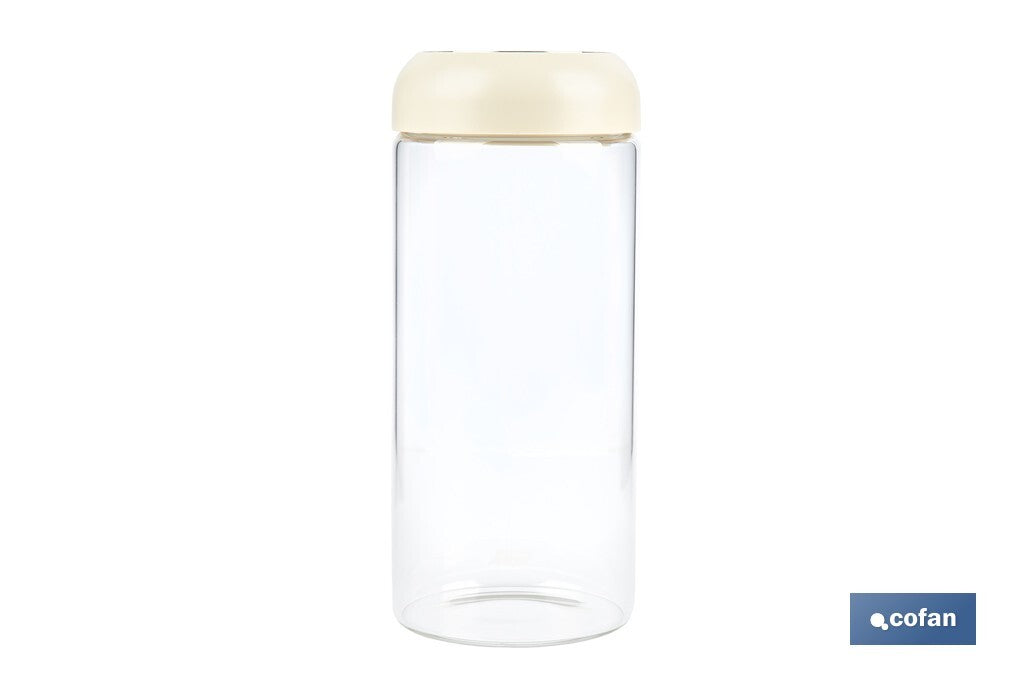 BOTE DE VIDRIO BOROSILICATO CON TAPA BEIGE GAMA LAUREL 1300 ML