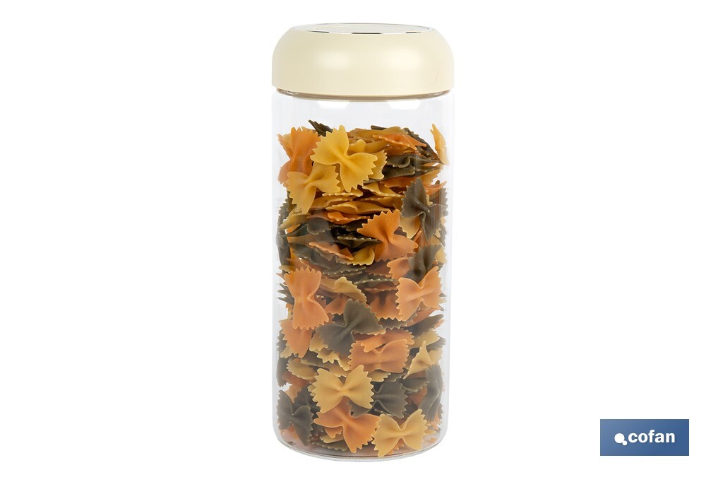 BOTE DE VIDRIO BOROSILICATO CON TAPA BEIGE GAMA LAUREL 1300 ML