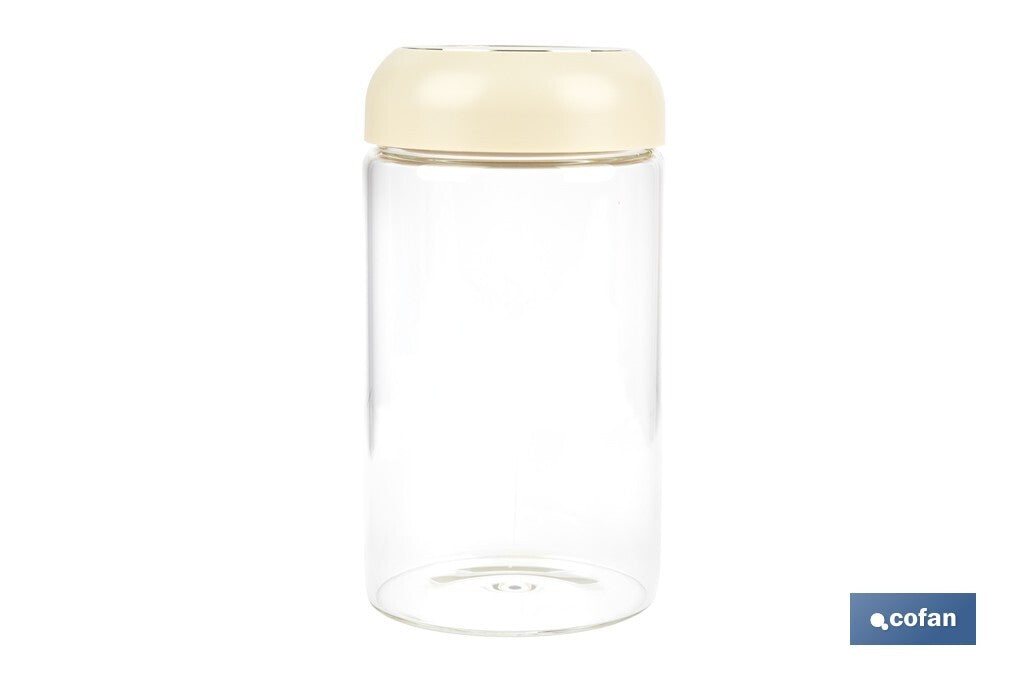 BOTE DE VIDRIO BOROSILICATO CON TAPA BEIGE GAMA LAUREL 1000 ML