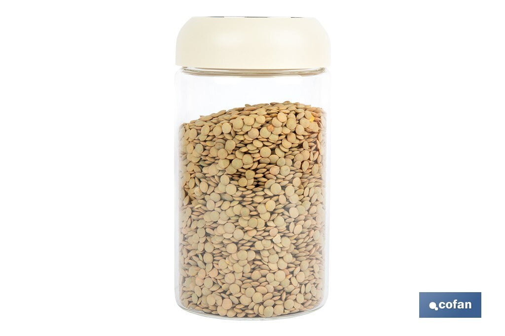 BOTE DE VIDRIO BOROSILICATO CON TAPA BEIGE GAMA LAUREL 1000 ML