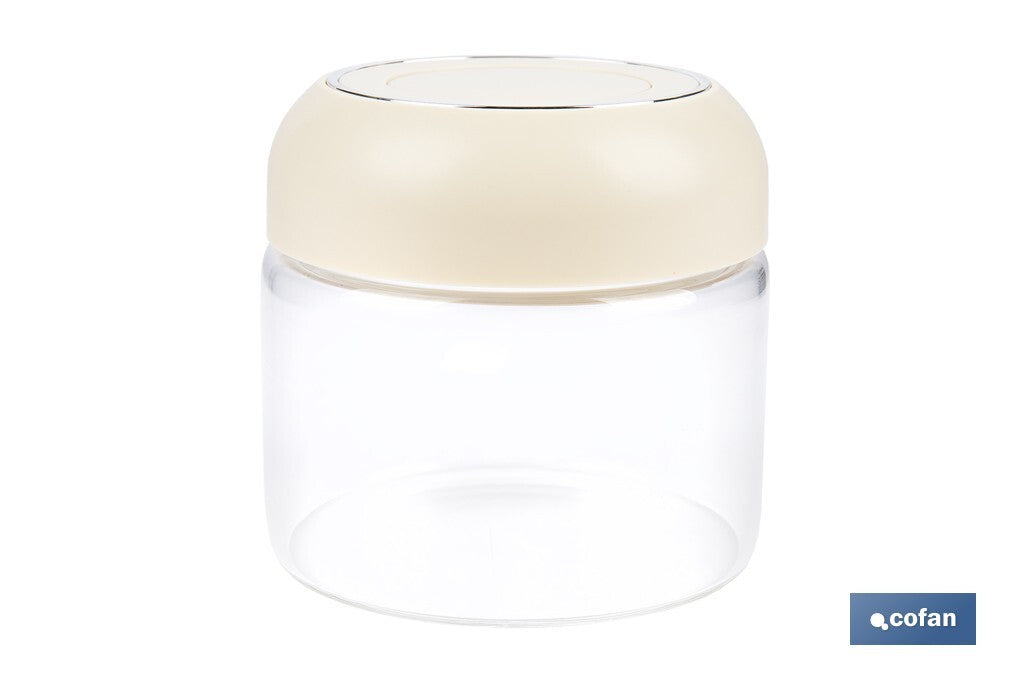 BOTE DE VIDRIO BOROSILICATO CON TAPA BEIGE GAMA LAUREL 400 ML