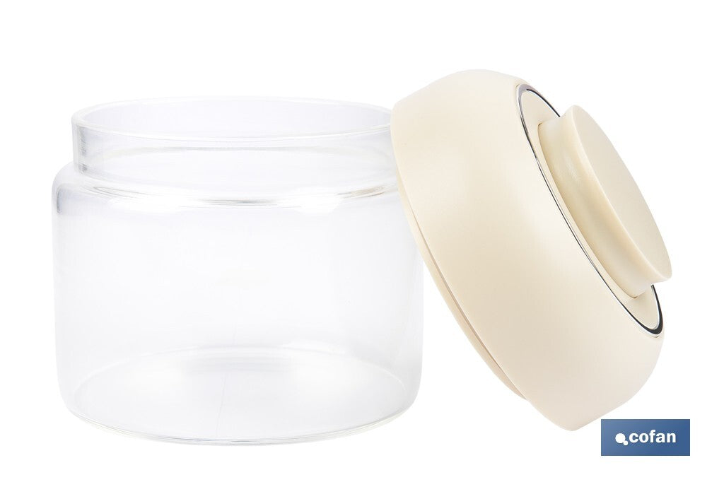 BOTE DE VIDRIO BOROSILICATO CON TAPA BEIGE GAMA LAUREL 400 ML