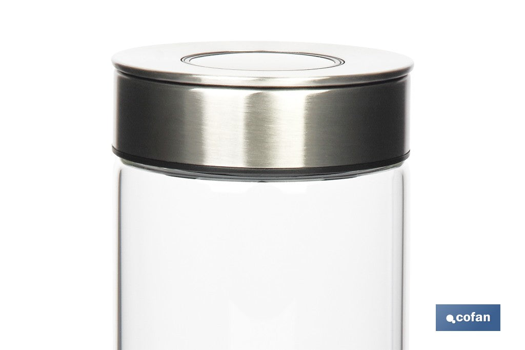 FRASCO BOROSILICATO+ACERO MODELO CICER 1000 ML 18.5 X 10 CM