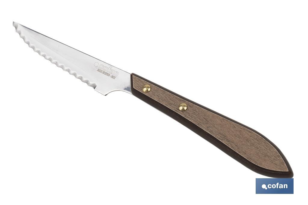 PACK 3 CUCHILLO CHULETERO MICRODENTADO HOJA 10cm  MODELO GULASH COLOR NOGAL