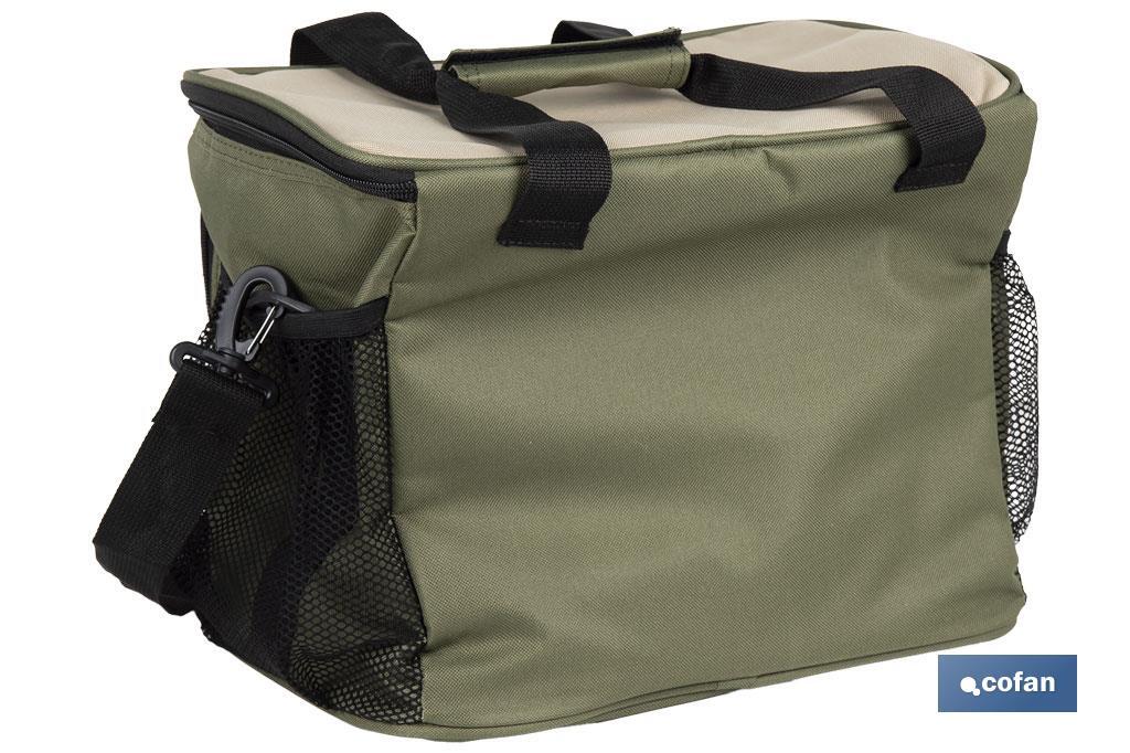 NEVERA TEXTIL PORTÁTIL MULTIBOLSILLOS COLOR VERDE/BEIGE 20 L