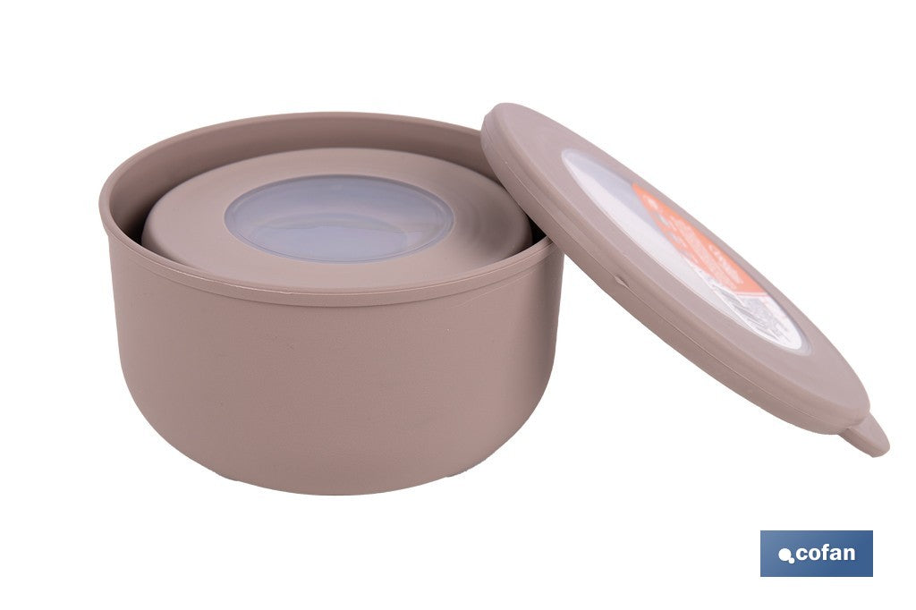 SET DE 3 RECIPIENTES REDONDOS CON TAPA 100 ML, 250 ML, 500 ML