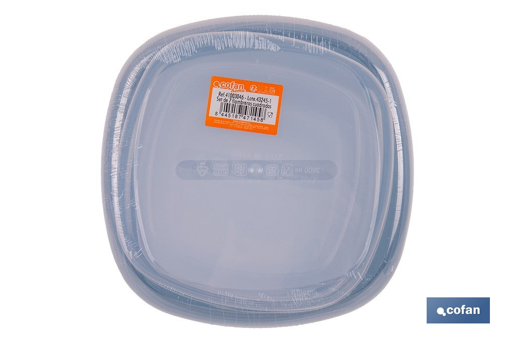 SET DE 7  FIAMBRERAS CUADRADAS 220/350/600/1200/2000/2700/3600 ML