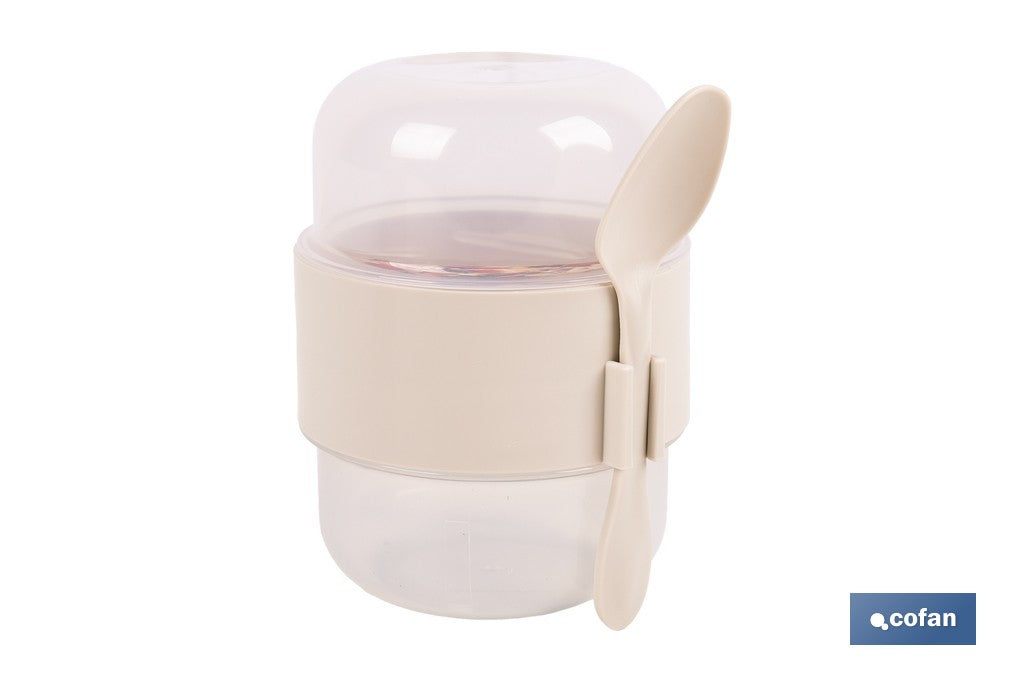 SET DE 3 RECIPIENTES CON TAPA, CUCHARA Y COMPARTIMIENTO INTERIOR  200ML+200ML