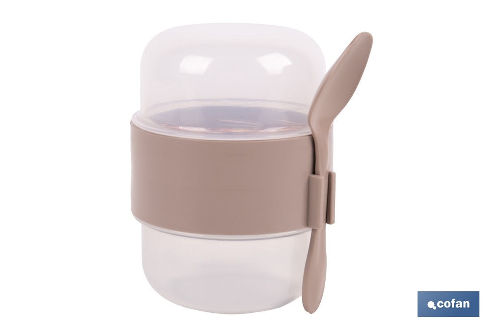SET DE 3 RECIPIENTES CON TAPA, CUCHARA Y COMPARTIMIENTO INTERIOR  200ML+200ML