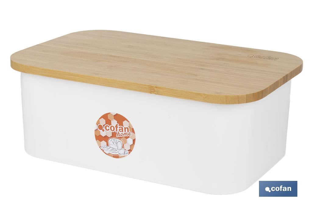 PANERA CON TAPA DE BAMBÚ COLOR BLANCO/MADERA 36 X 24 X13 CM