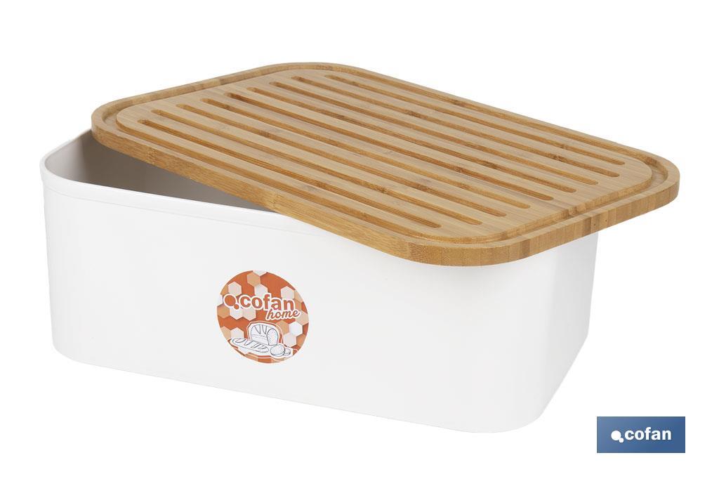 PANERA CON TAPA DE BAMBÚ COLOR BLANCO/MADERA 36 X 24 X13 CM