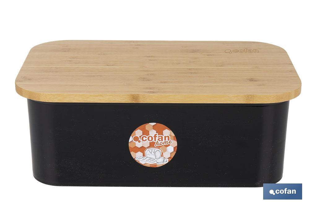 PANERA CON TAPA DE BAMBÚ COLOR NEGRO/MADERA 36 X 24 X13 CM