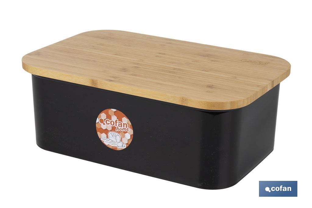PANERA CON TAPA DE BAMBÚ COLOR NEGRO/MADERA 36 X 24 X13 CM
