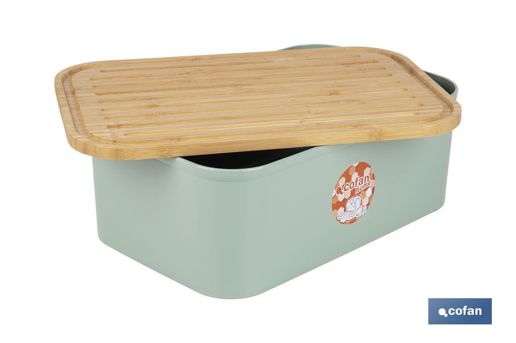 PANERA CON TAPA DE BAMBÚ COLOR VERDE/MADERA 36 X 24 X13 CM
