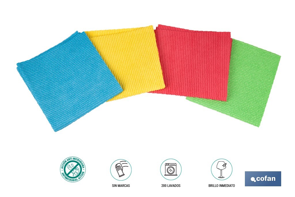 PACK DE 4 BAYETAS DE ALTA CALIDAD AZUL, ROJO, AMARILLO , VERDE 38 X 35 CM