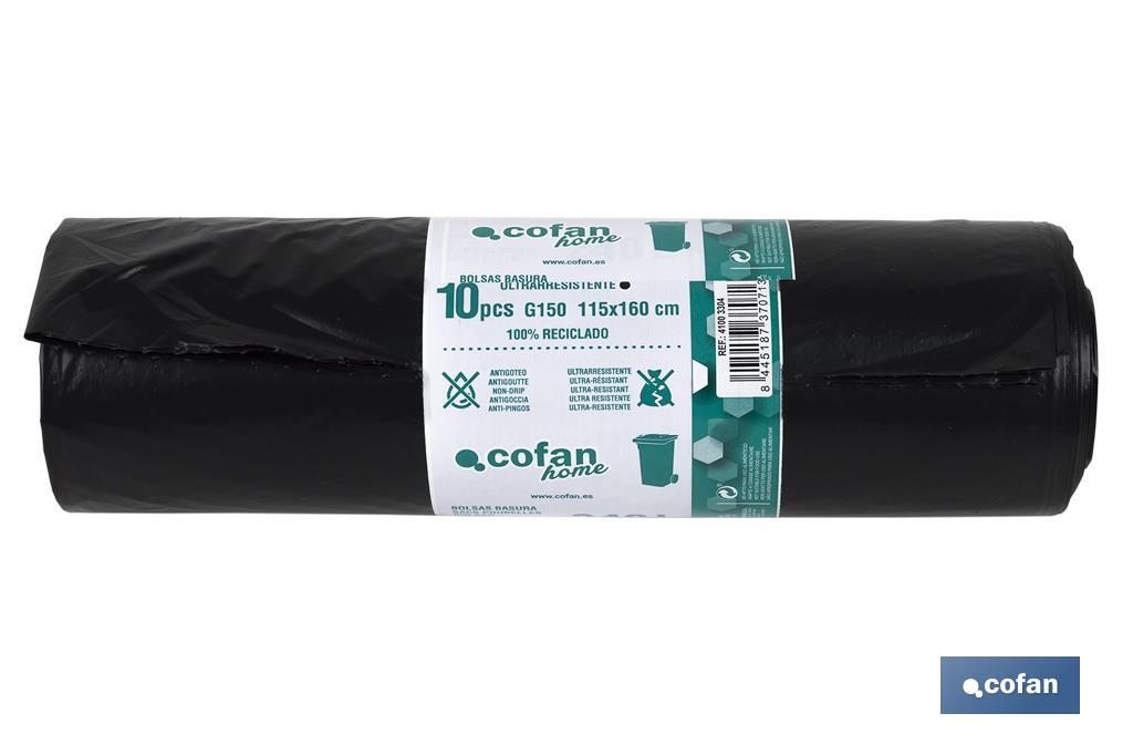 PACK 10 BOLSAS BASURA115x160cm GALGA 150 NEGRO