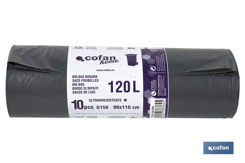 BOLSA DE BASURA 90X110 GALGA 150 COLOR GRIS 10 UDS.