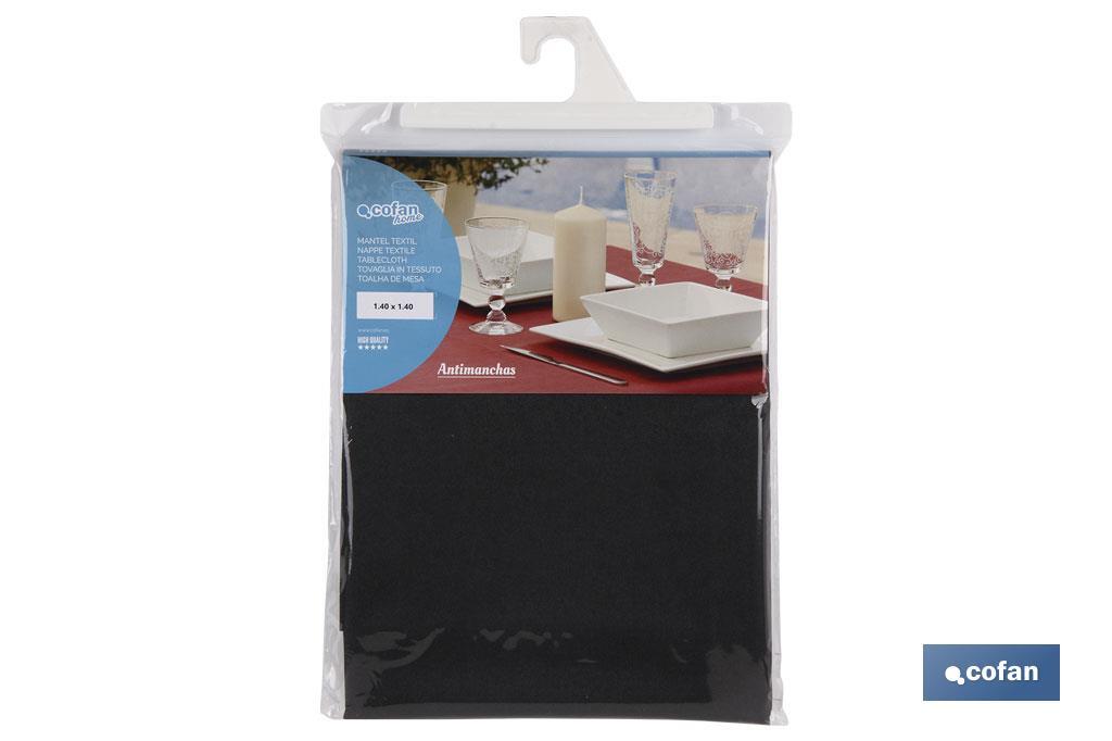 MANTEL ANTIMANCHAS RESINADO CONFECCIONADO 1,40 x 1,80mt 50% ALG 50% POL.NEGRO