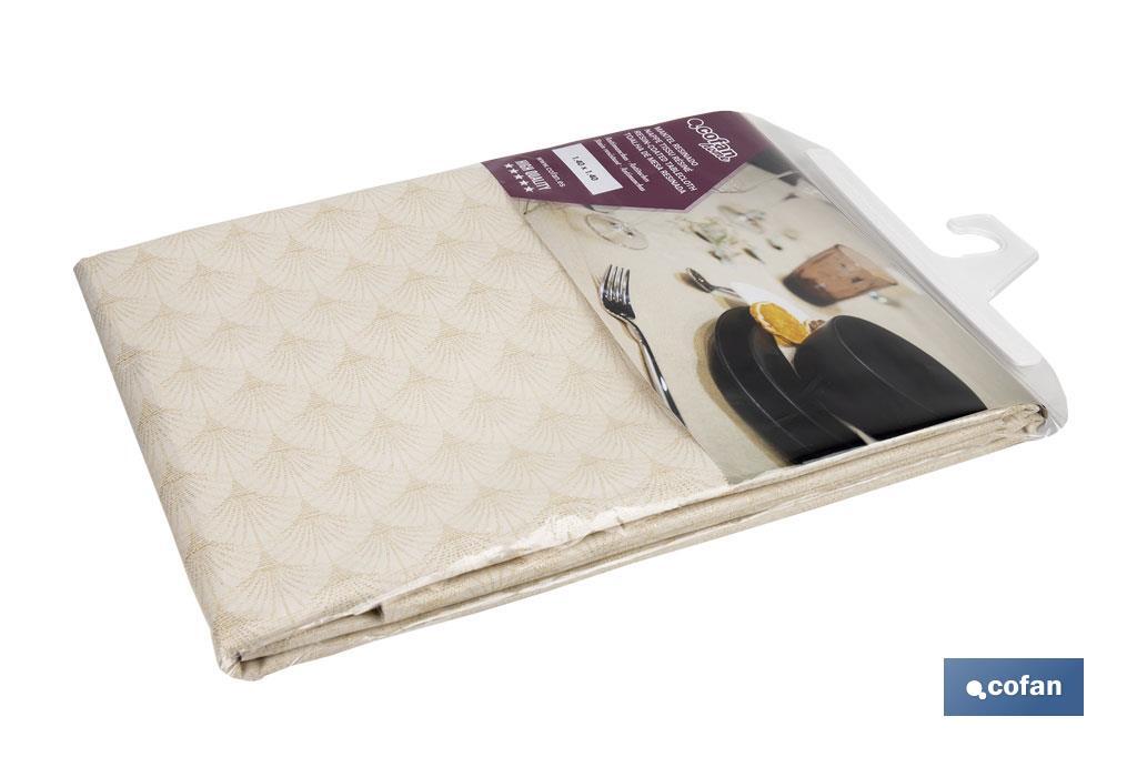 MANTEL ANTIMANCHAS RESINADO CONFECCIONADO 1,40 X 2,50 M 50% PES 45% CO 5% LUREX LINEAS DE ORO