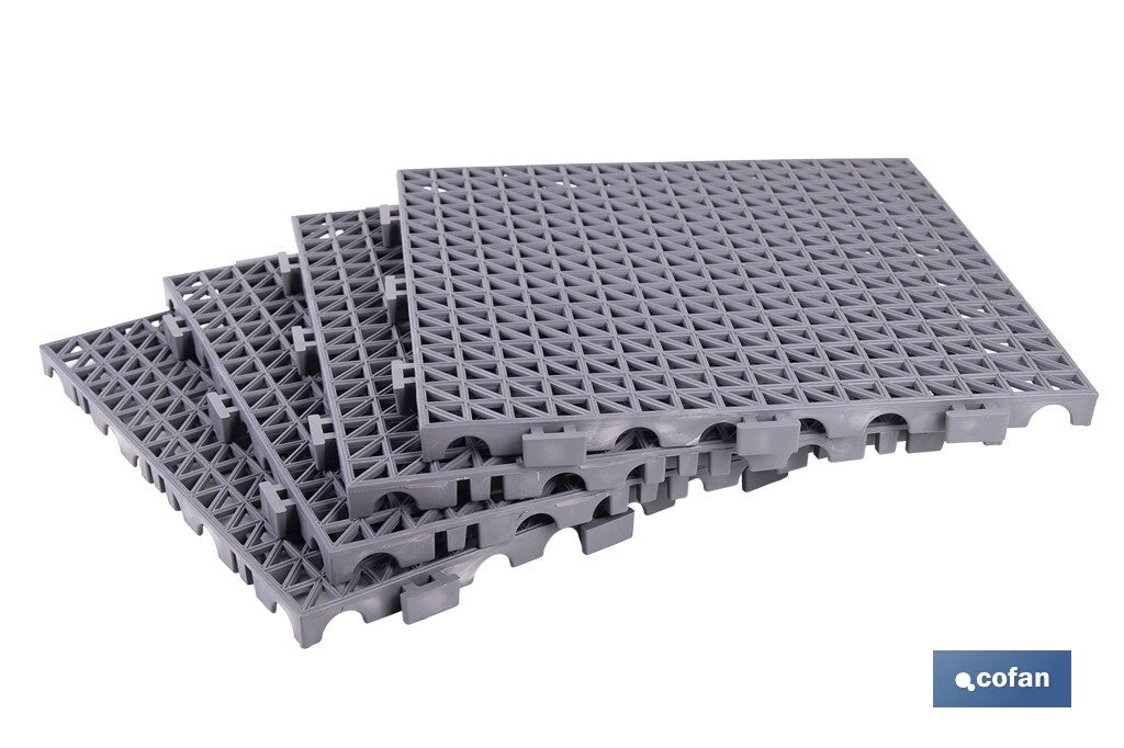 SET DE 4 UDS. LOSETA ALVEOLADA GRIS CLARO DE PVC 33 X 33 X 2 CM
