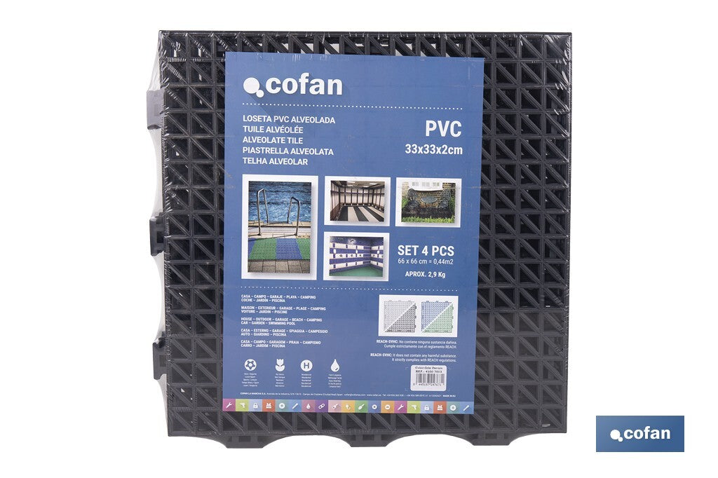 SET DE 4 UDS. LOSETA ALVEOLADA GRIS OSCURO DE PVC 33 X 33 X 2 CM