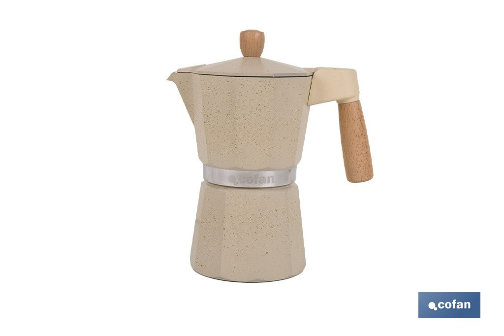 CAFETERA ITALIANA DE INDUCCIÓN BEIGE CON GRANITO 6 TAZAS