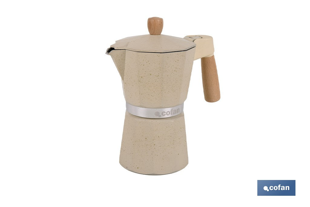 CAFETERA ITALIANA DE INDUCCIÓN BEIGE CON GRANITO 6 TAZAS