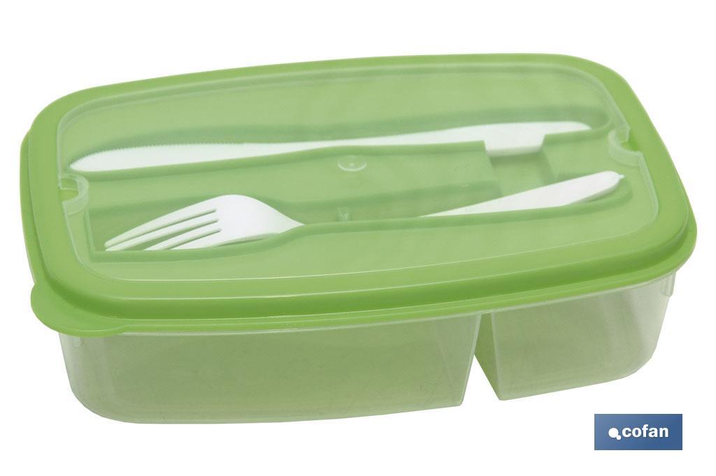 FIAMBRERA VERDE RECTANGULAR CON CUBIERTOS 1,5 L
